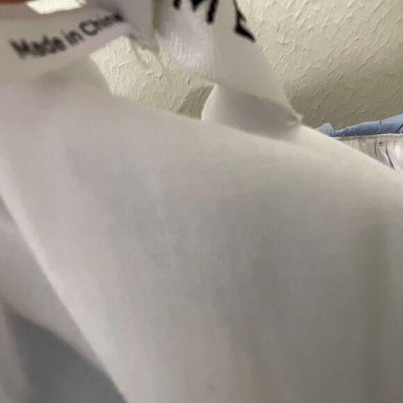 FRAME Shirred  V-Neck Puff Sleeves Midi Dress women’s S Blue part lined Tiered* - Picture 5 of 12